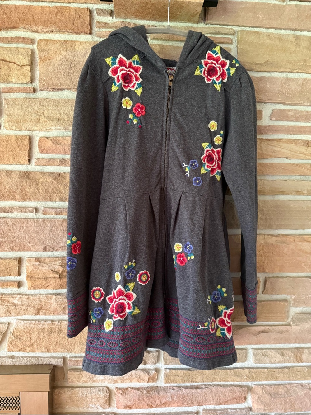 Johnny Was gray hooded two way zip jacket coat